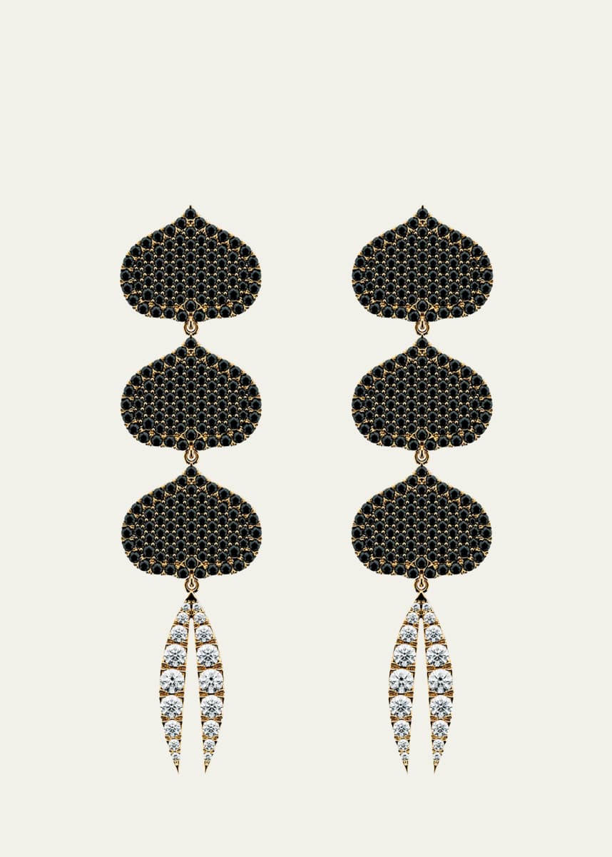 KAMAL Triple Eye Adore Lotus Black and White Diamond Earrings