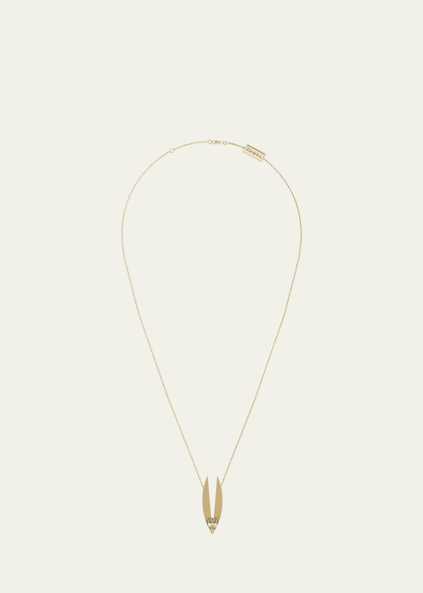 KAMAL 18K Gold Petal Lotus Edge Pear Diamond Necklace, 16"L