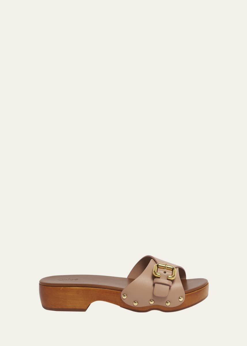 Chloe Jeannette Leather Buckle Clog Sandals