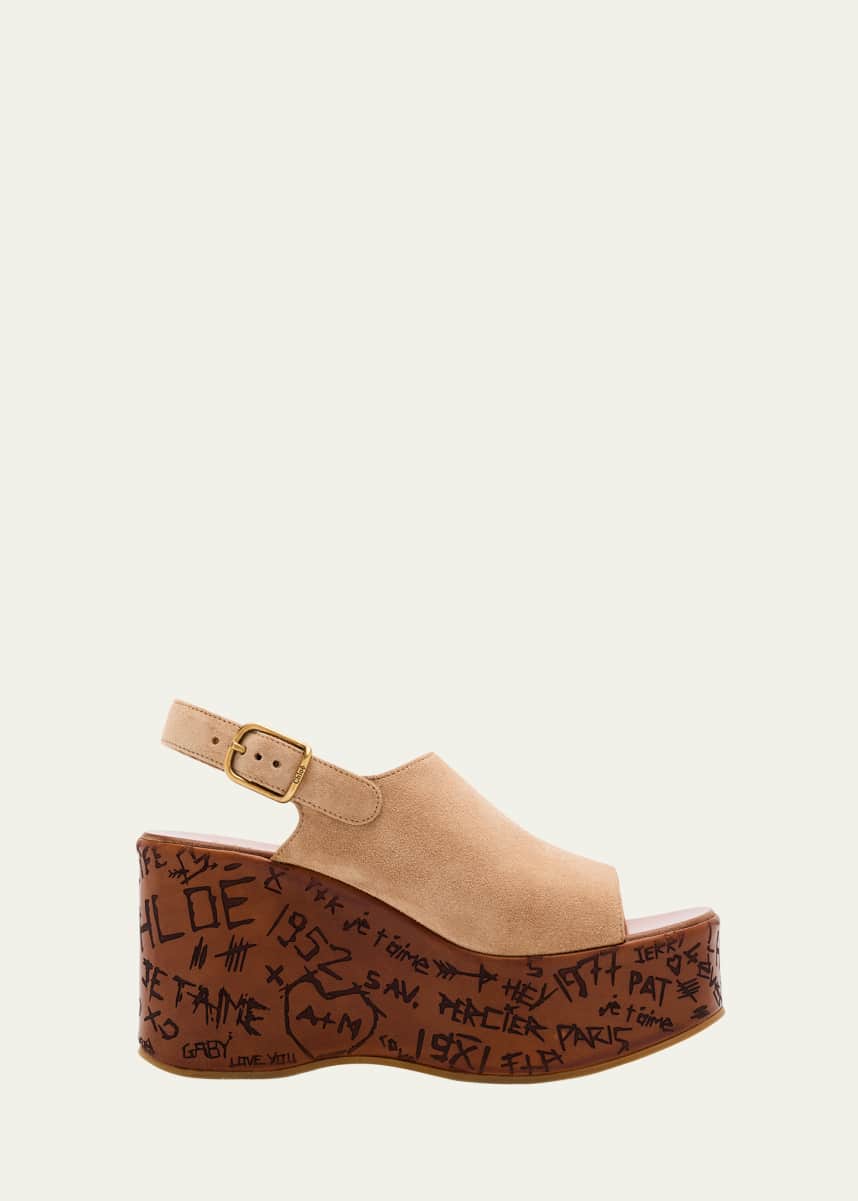 Chloe Maxime Platform Wedge Suede Sandals