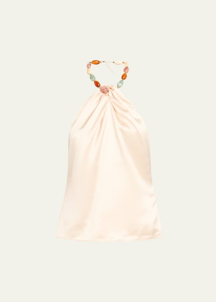 Retrofete Milani Beaded Satin Halter Top