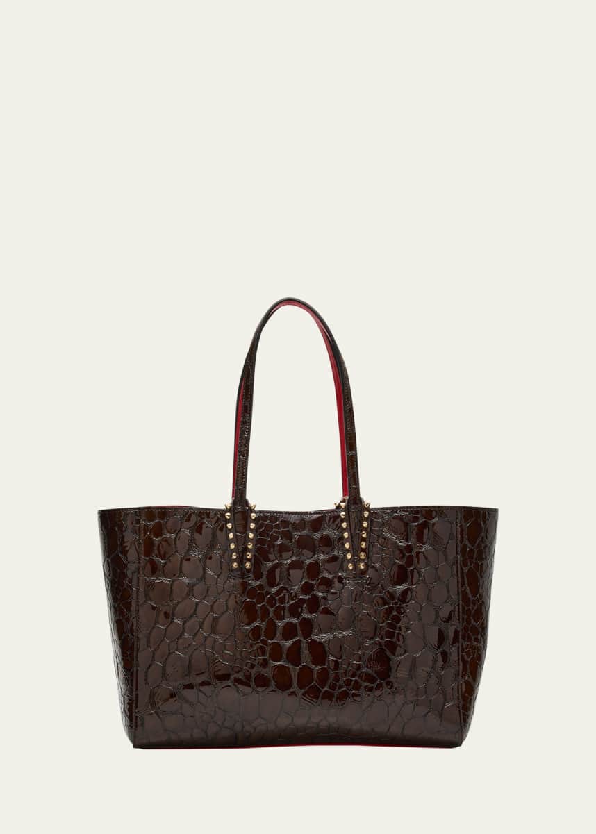 Christian Louboutin Cabata Small Tote Bag in Glossy Croc-Embossed Leather