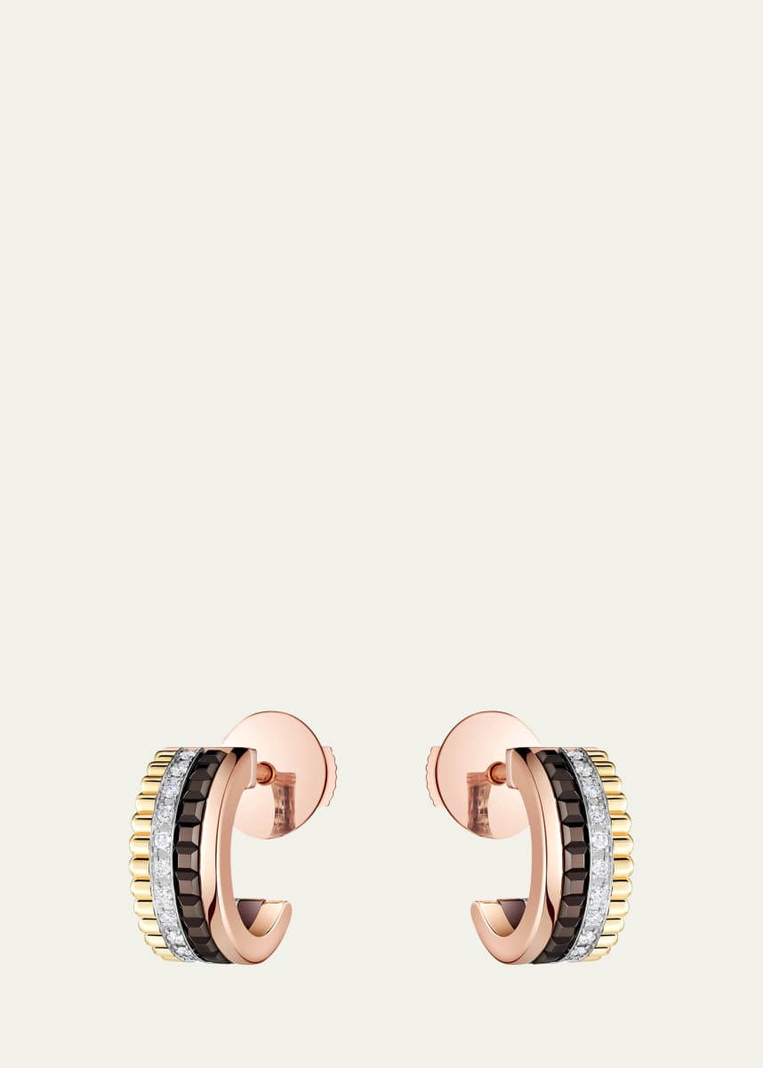 Boucheron Quatre Classique 18K Tricolor Gold Mini Hoop Earrings with Brown PVD and Diamonds