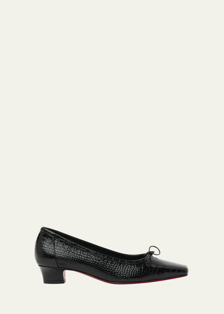 Christian Louboutin Promessina Croc-Embossed Leather Red Sole Ballerina Pumps
