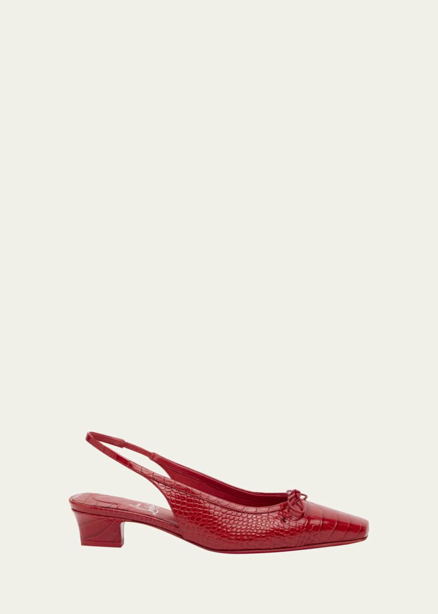 Christian Louboutin Promess Croc-Embossed Leather Red Sole Ballerina Pumps