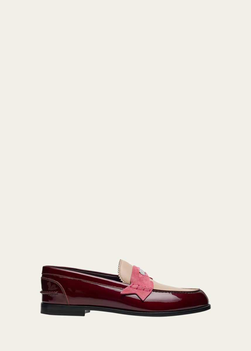 Christian Louboutin Donna Colorblock Mixed Leather Red Sole Penny Loafers