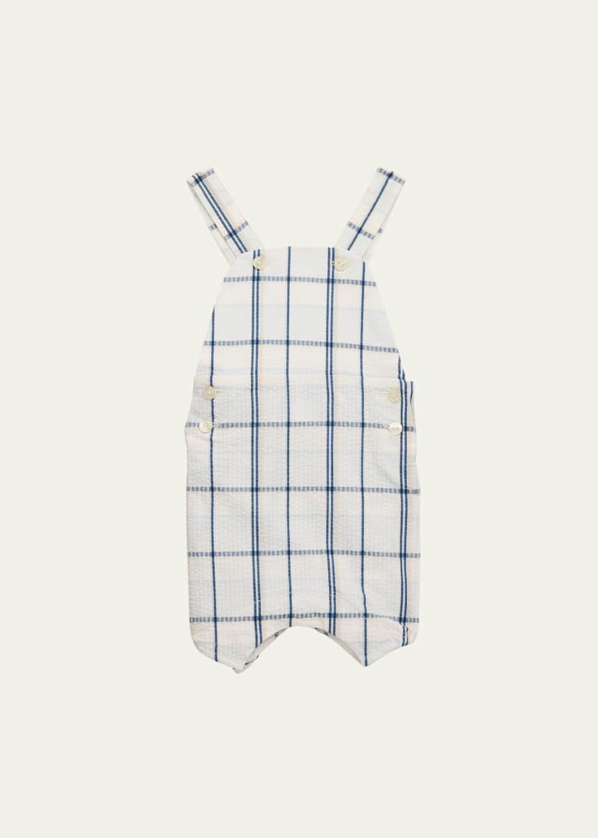 Tartine et Chocolat Boy's Plaid Seersucker Linen Overalls, Size Newborn-4