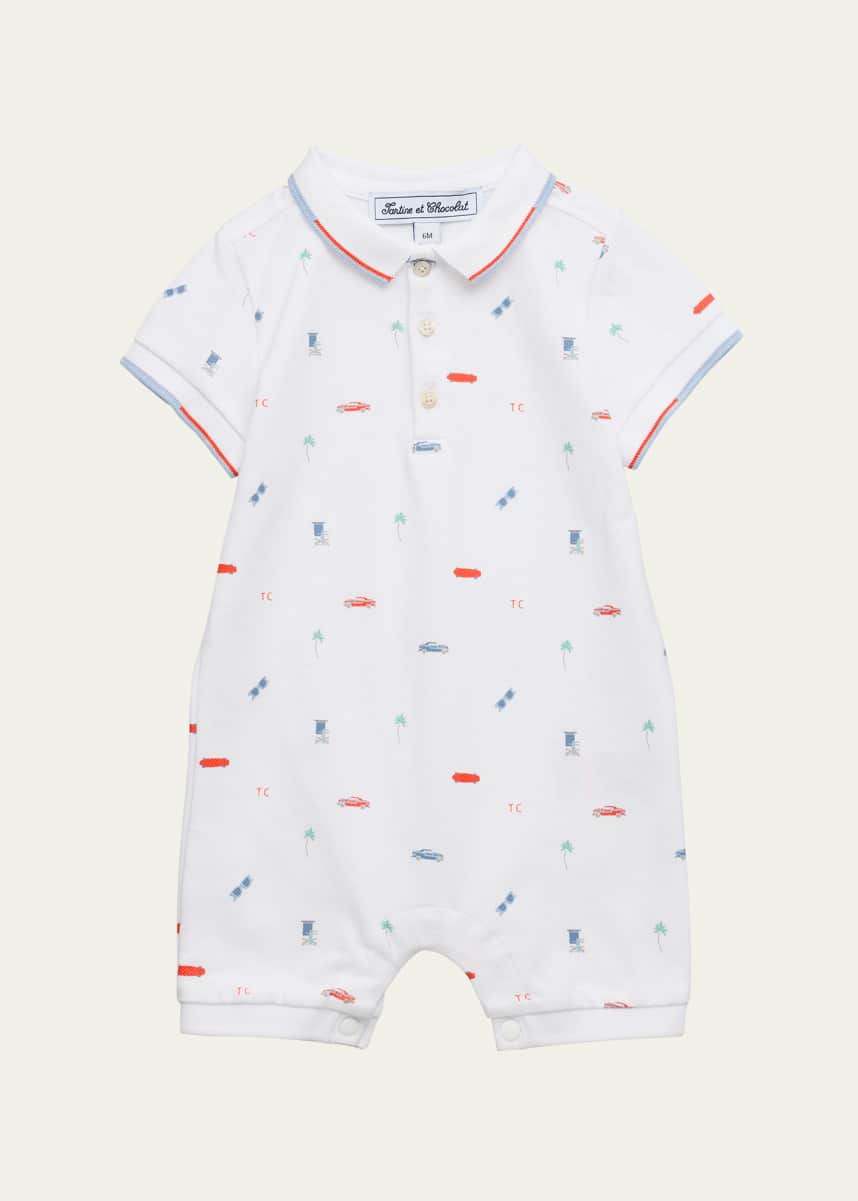 Tartine et Chocolat Boy's Polo Short-Sleeve Printed Cotton Jumpsuit, Size Newborn-4