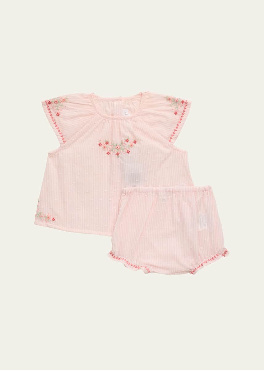 Tartine et Chocolat Girl's Floral Embroidered Swiss Dot Set, Size 3M-1
