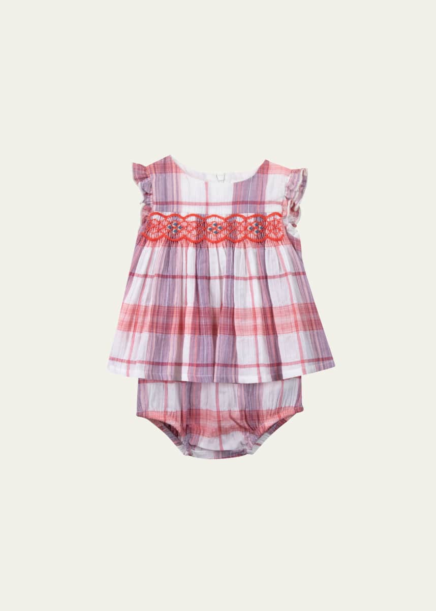 Tartine et Chocolat Girl's Plaid-Print Smocked Dress W/ Bloomers, Size 6M-2