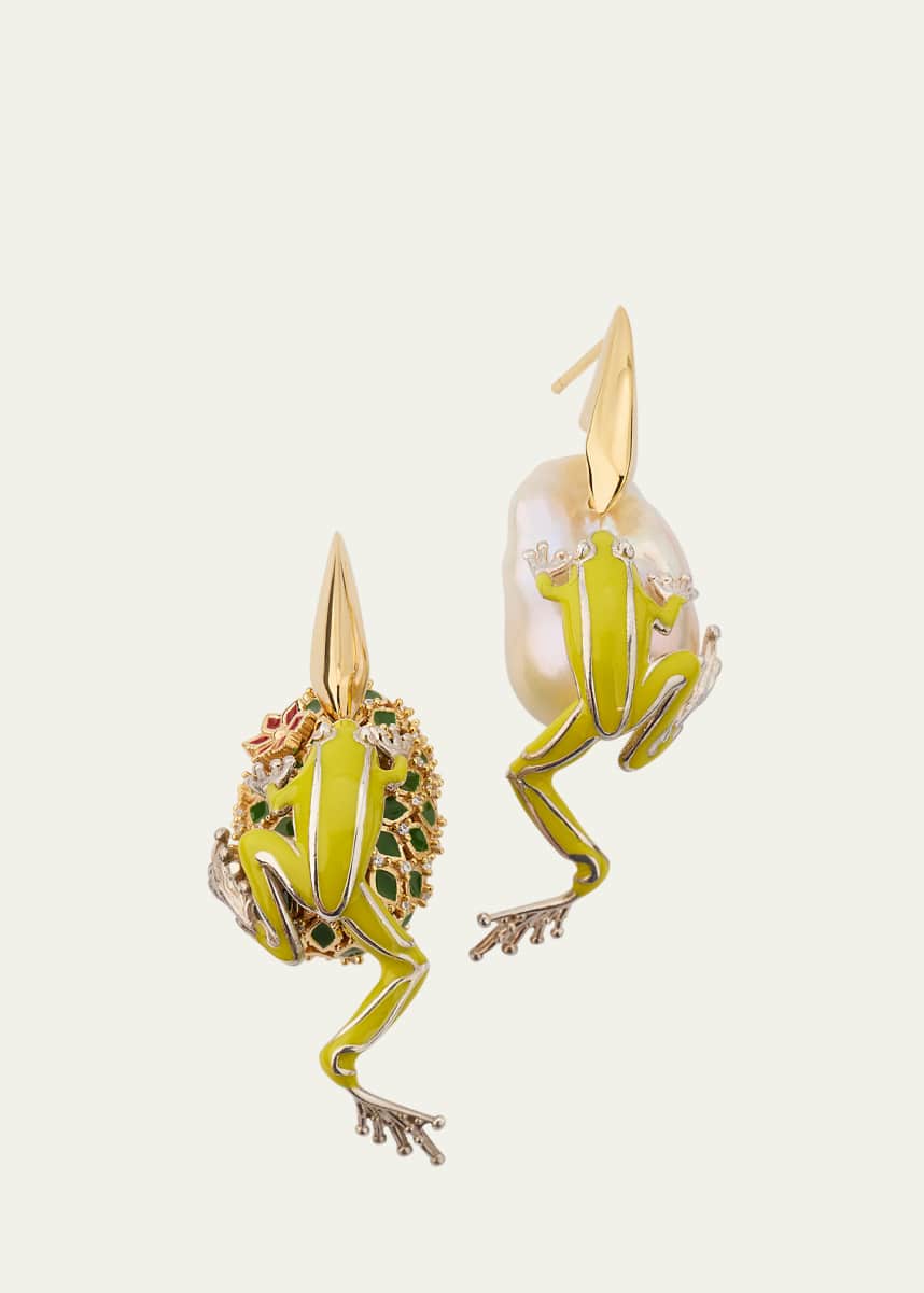 Bottega Veneta Rana Frog Enameled Earrings