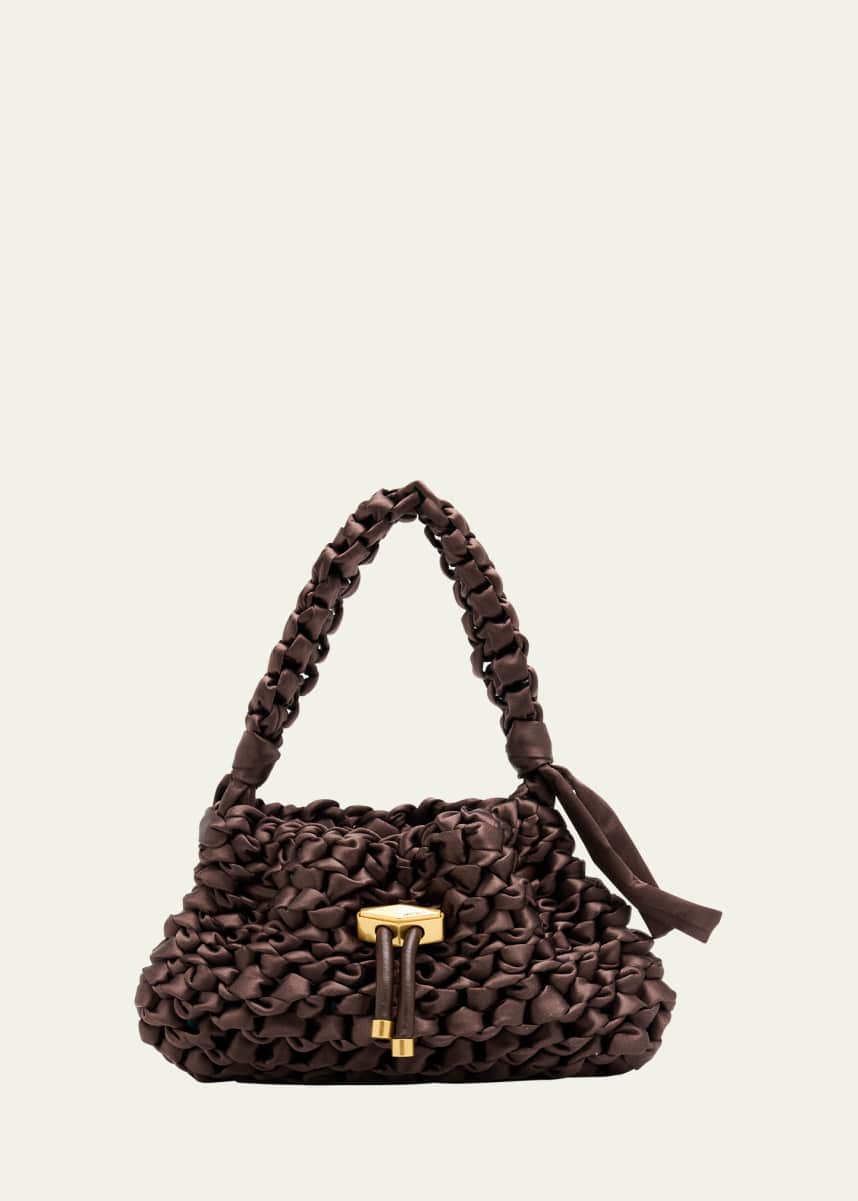 Jimmy Choo Cinch Small Woven Satin Drawstring Top Handle Bag