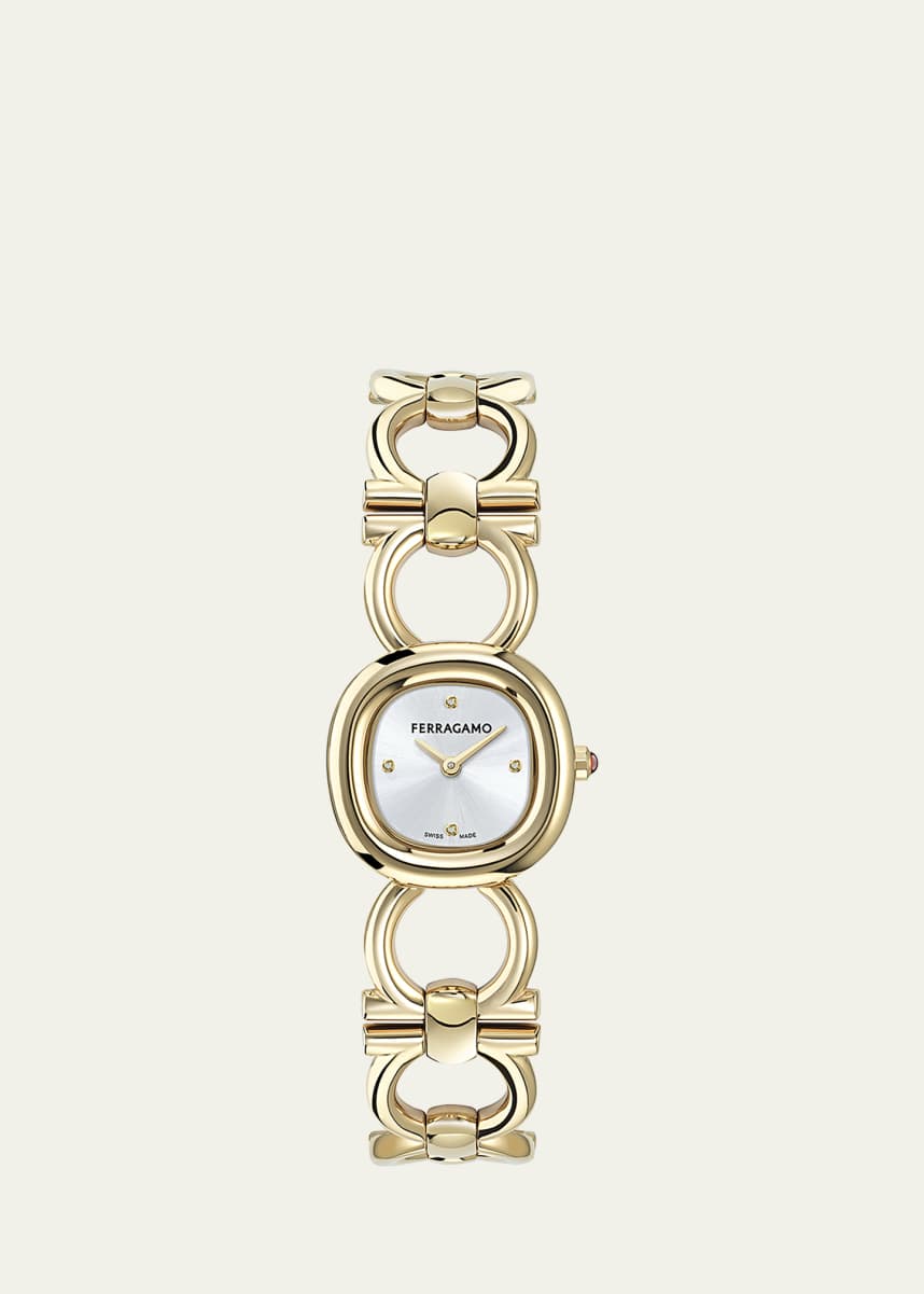 Ferragamo 25mm Double Gancini BraceleDouble Gancini 25MM IP Yellow Gold Diamond Watch