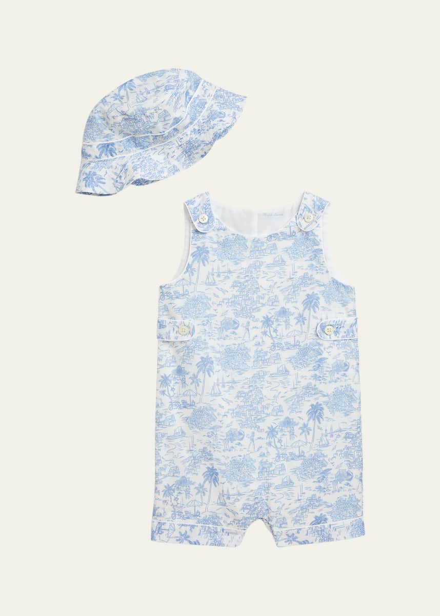 Ralph Lauren Childrenswear Girl's Printed Bubble Romper W/ Hat Set, Size 3M-24M