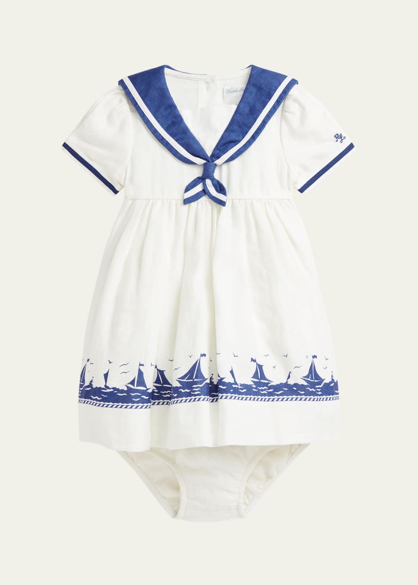 Ralph Lauren Childrenswear Girl's Embroidered Sailor Dress, Size 9M-24M