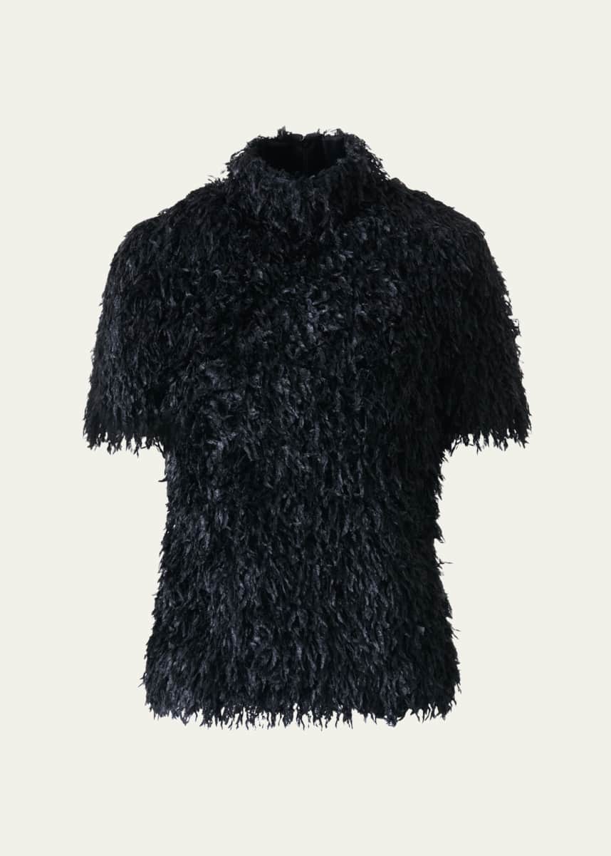 Akris Faux-Feather Fringe Short Sleeve Blouse