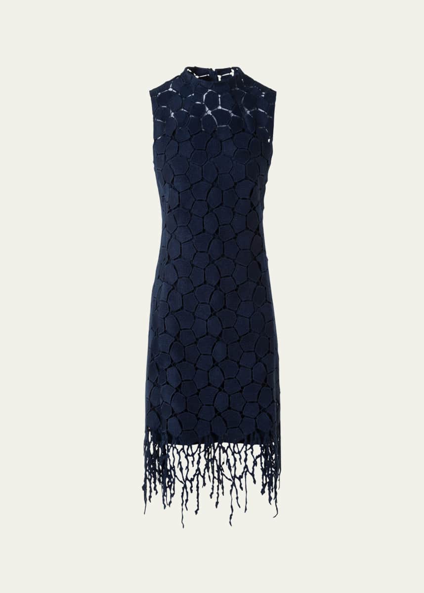 Akris Broken Stone Guipure Sleeveless Fringed Dress