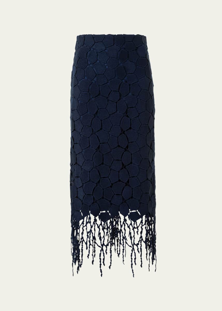 Akris Broken Stone Guipure Fringed Midi Pencil Skirt