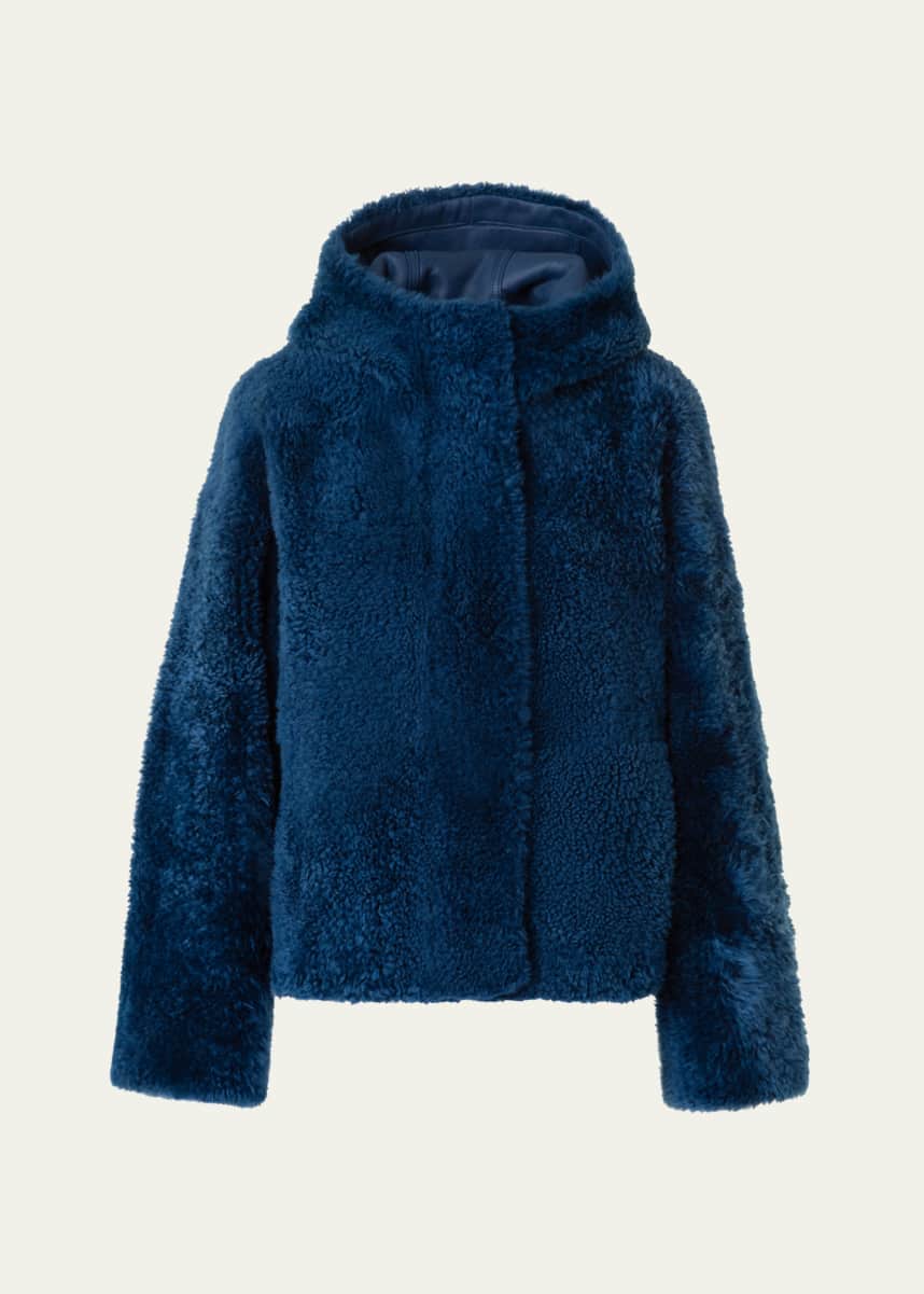 Akris Gracie Lamb Shearling Hooded Jacket