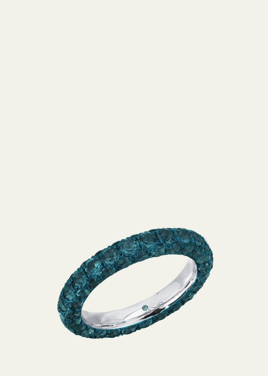 Graziela Gems 18K White Gold 3-Sided London Blue Topaz and Blue Rhodium Ring, Size 7
