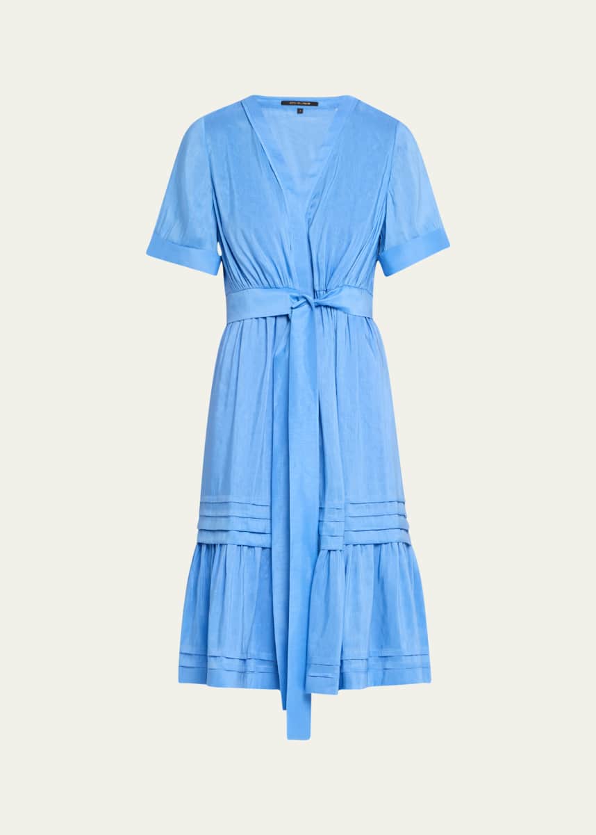 Kobi Halperin Miranda Pintuck Tiered Linen-Silk Midi Dress