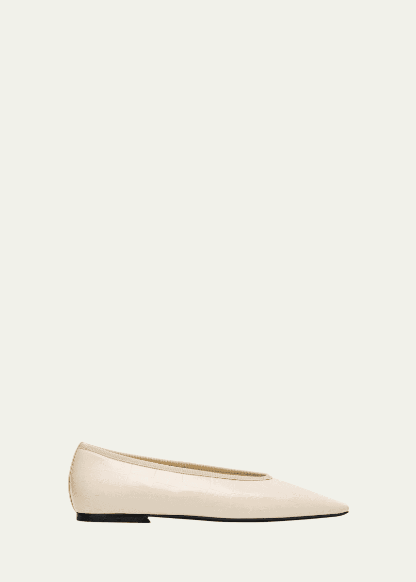 Toteme Minimalist Croc-Embossed Patent Leather Ballerina Flats