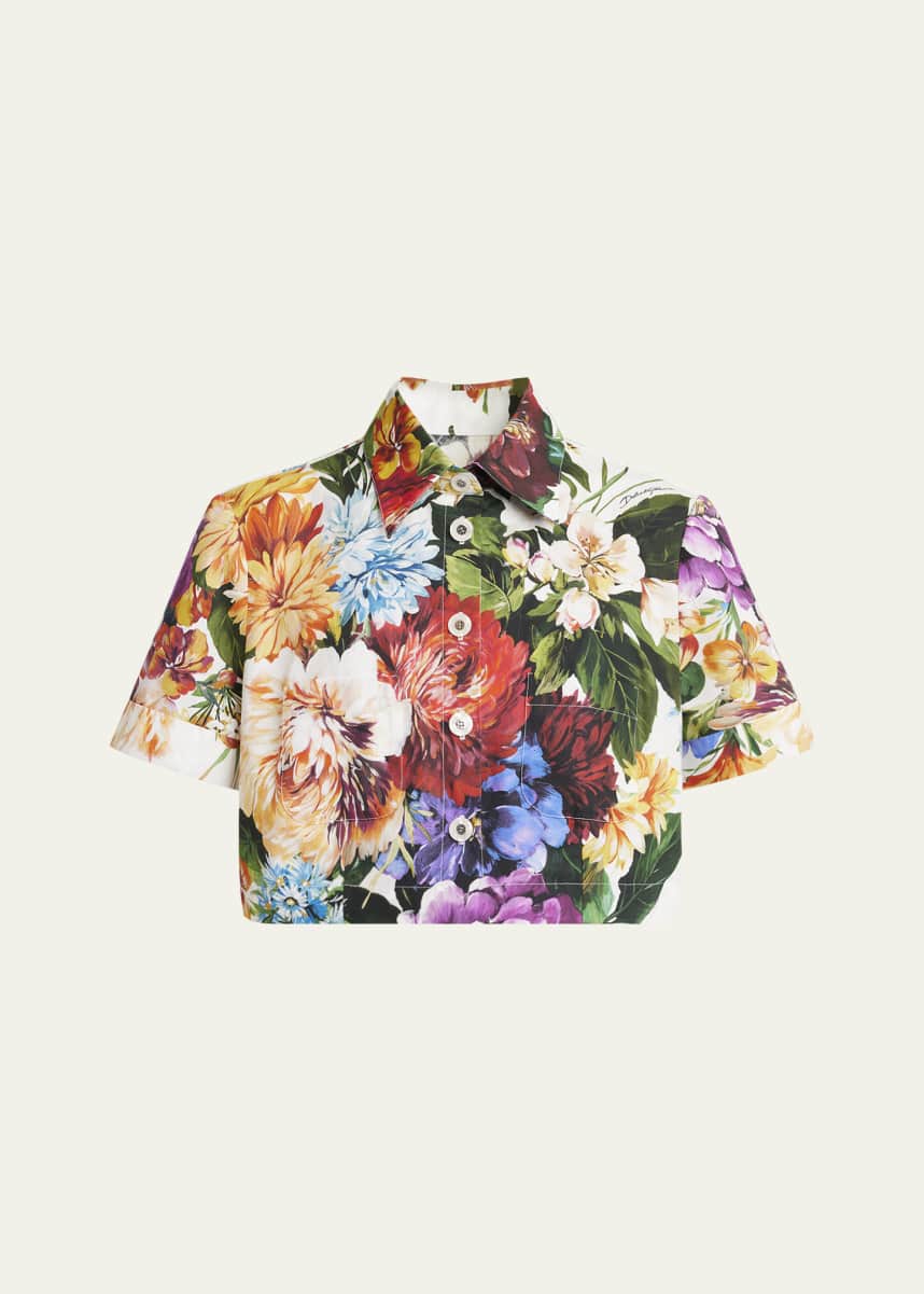 Dolce&Gabbana Flower Bouquet Popeline Crop Shirt