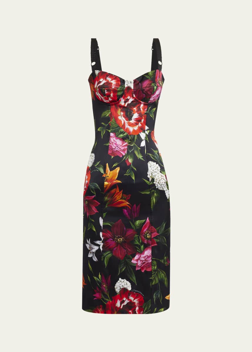Dolce&Gabbana Anemone Floral Satin Bustier Dress