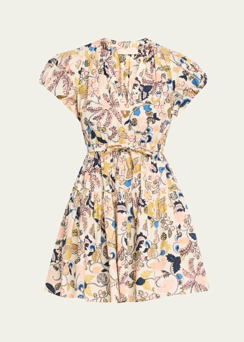 Ulla Johnson Izel Paisley-Print Cotton Puff-Sleeve Tie-Waist Mini Dress