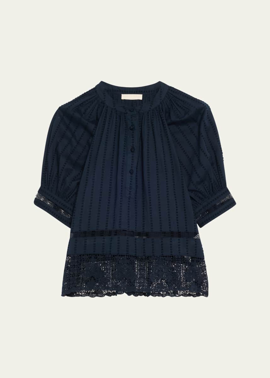Ulla Johnson Faye Puff-Sleeve Cotton Eyelet Blouse
