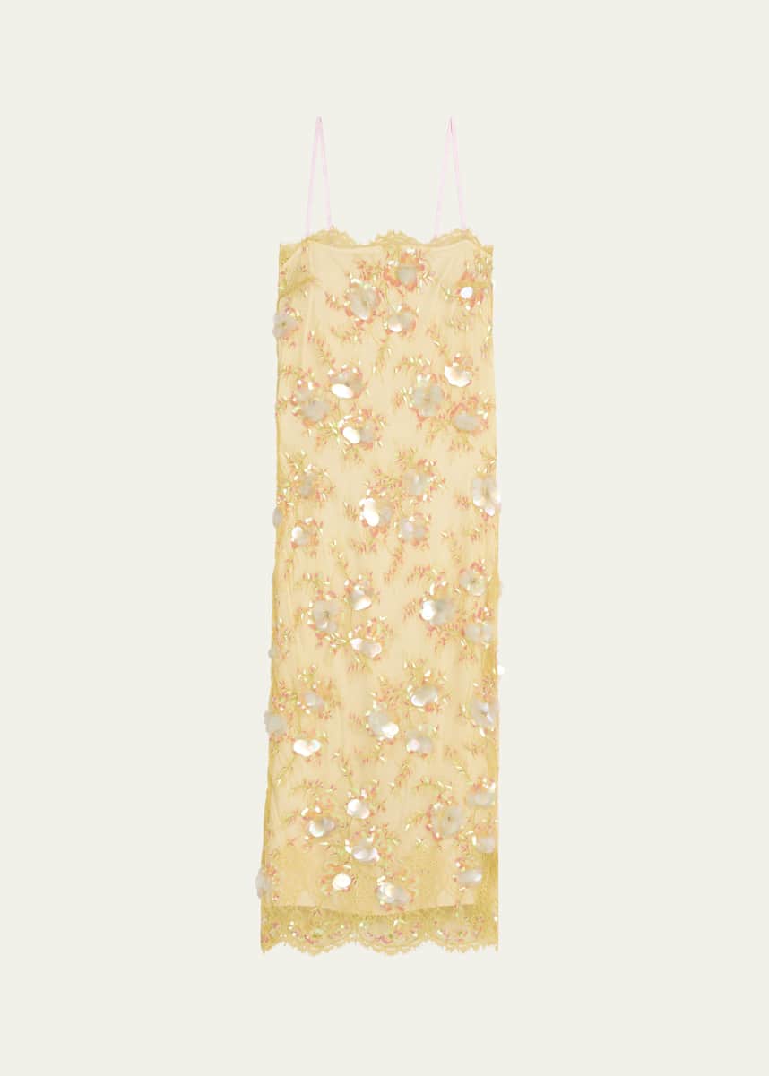 LoveShackFancy Emalia Sequined Lace-Trim Midi Dress