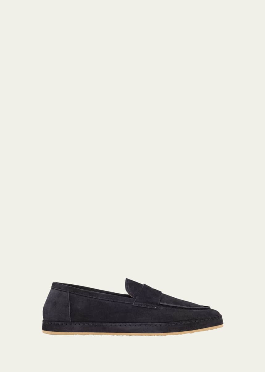Brunello Cucinelli Men's Suede Rubber-Sole Penny Loafers