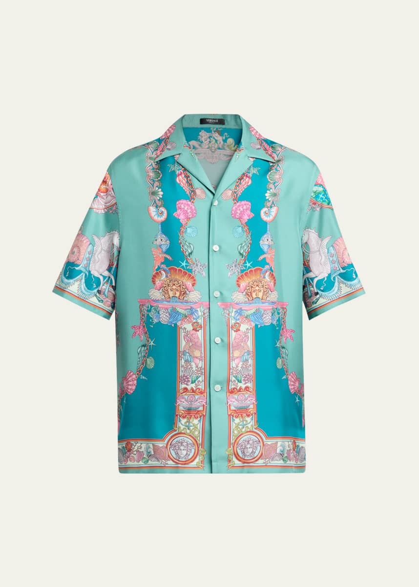 Versace Men's Coral Theater Silk Twill Camp Shirt