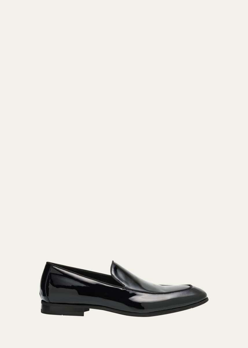 Bergdorf Goodman Men's Piped Patent Leather Apron-Toe Venetian Loafers