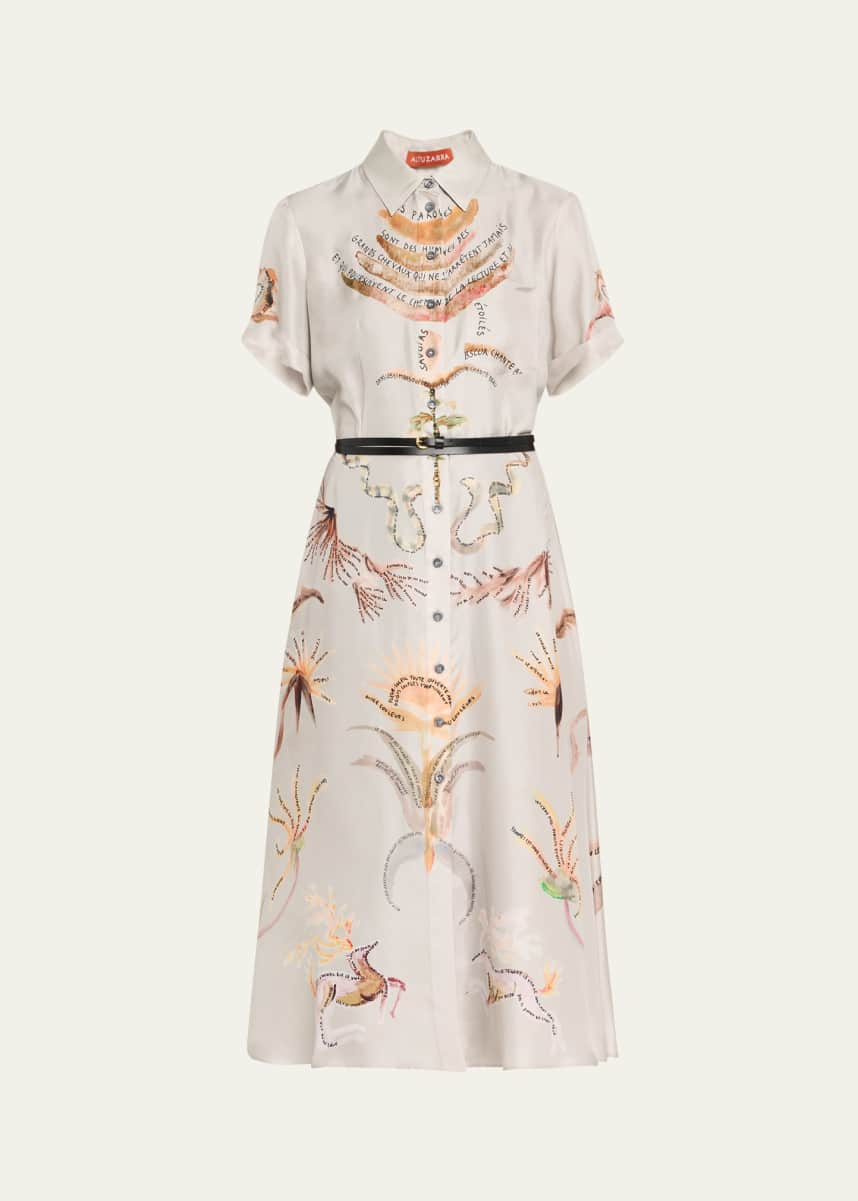 Altuzarra Kiera Printed Short-Sleeve Silk Midi Shirtdress