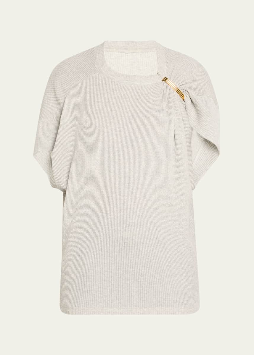 Brandon Maxwell The Faye Asymmetric T-Shirt with Shoulder Hardware