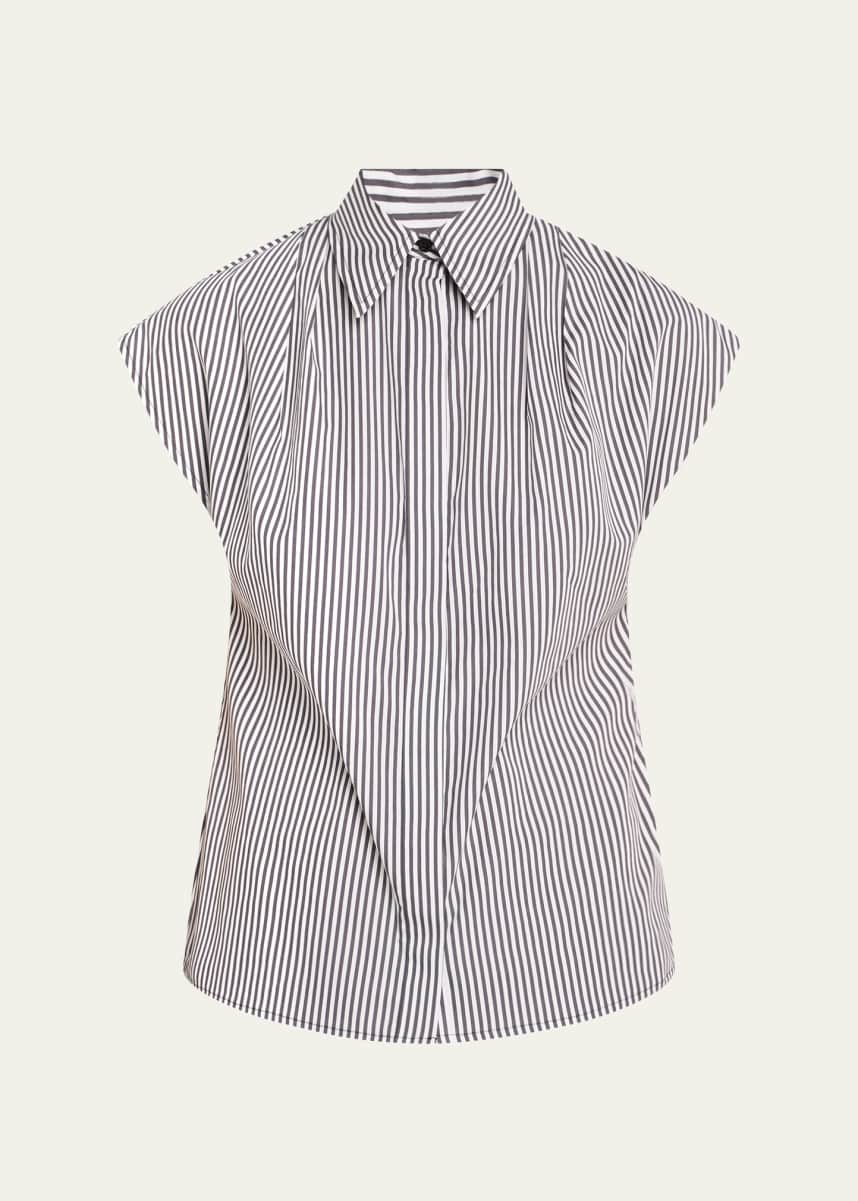 Brandon Maxwell Gabi Striped Cap-Sleeve Button-Down Shirt