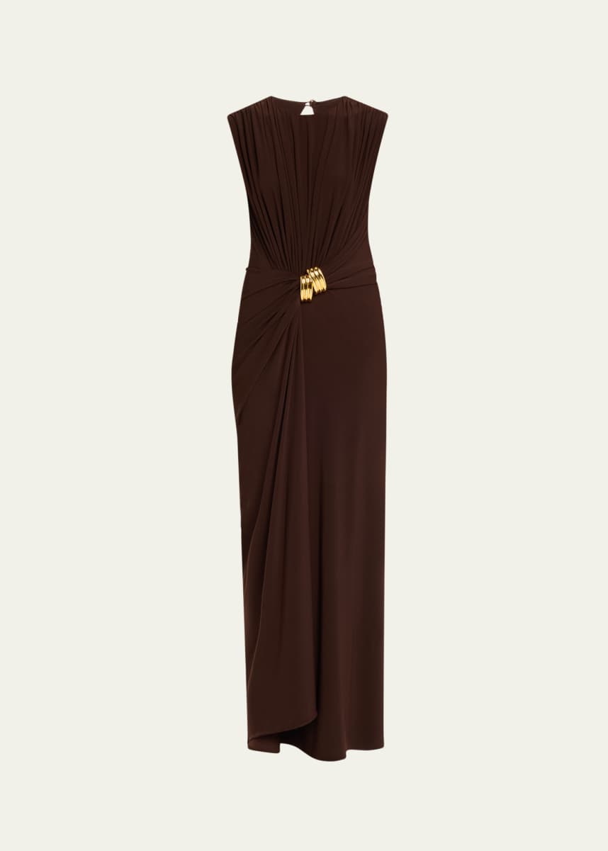 Brandon Maxwell Serena Swirl Draped Midi Dress