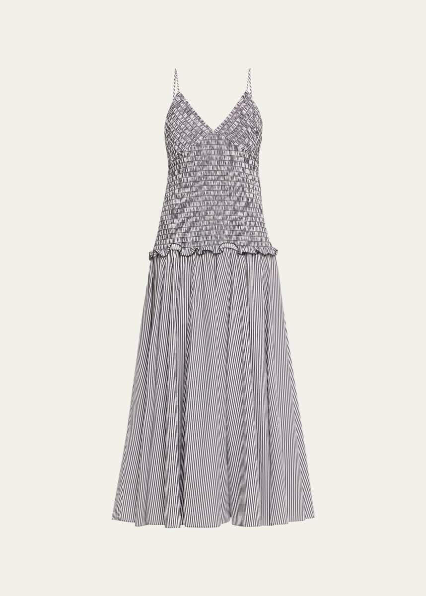 Brandon Maxwell Josie Smocked Drop-Waist Maxi Dress