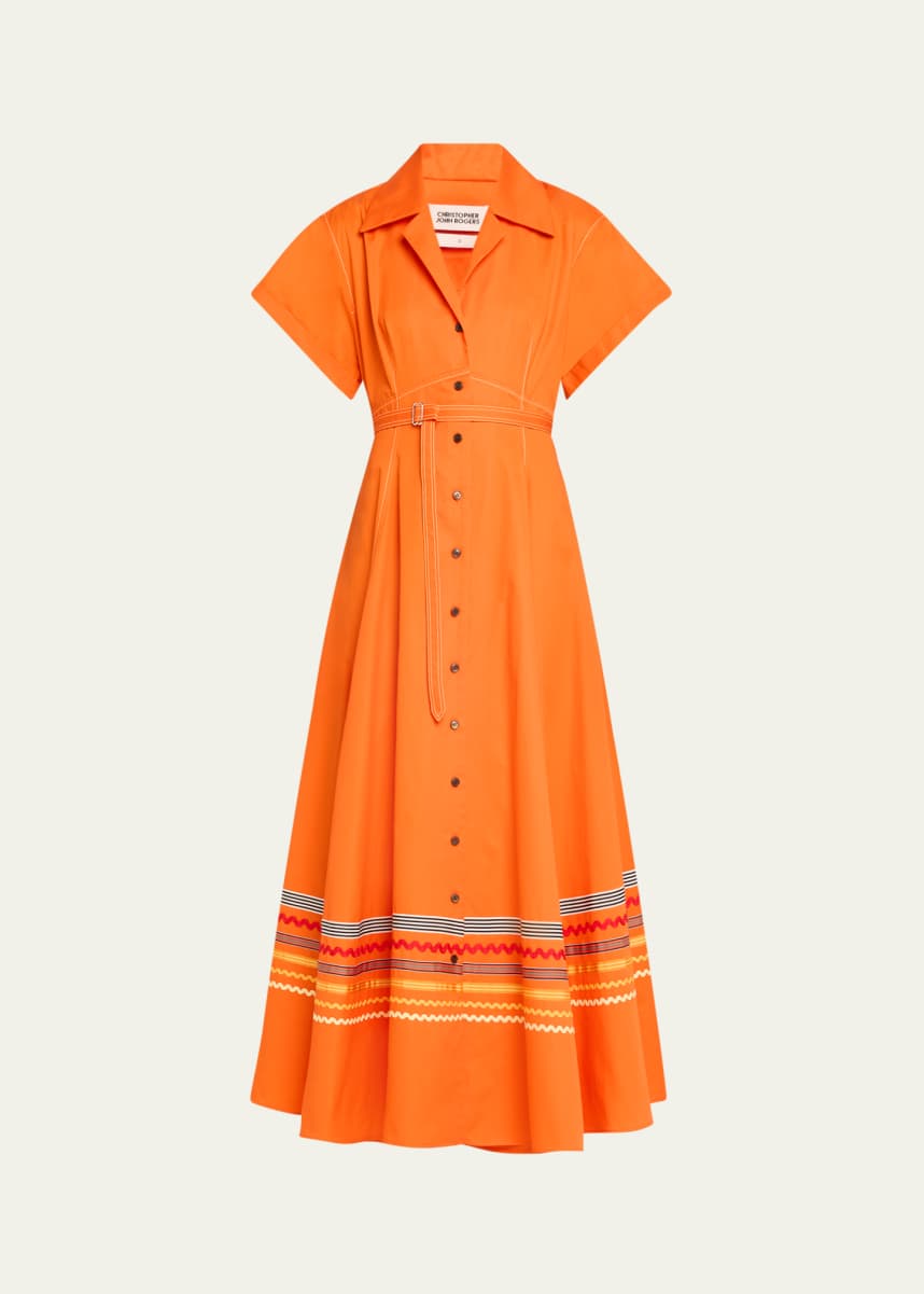 CHRISTOPHER JOHN ROGERS Embroidered Short Sleeve Belted Shirtdress