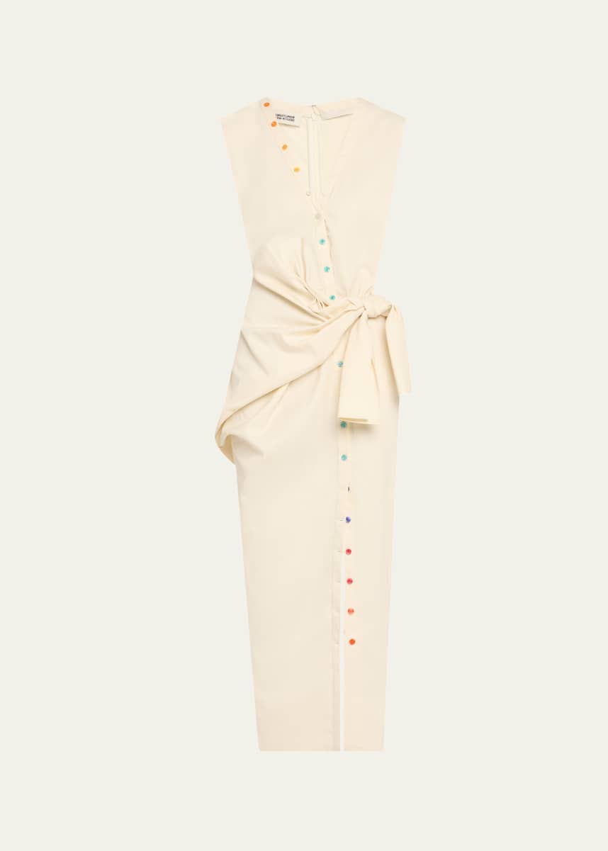 CHRISTOPHER JOHN ROGERS V-Neck Sleeveless Sarong Maxi Shirtdress