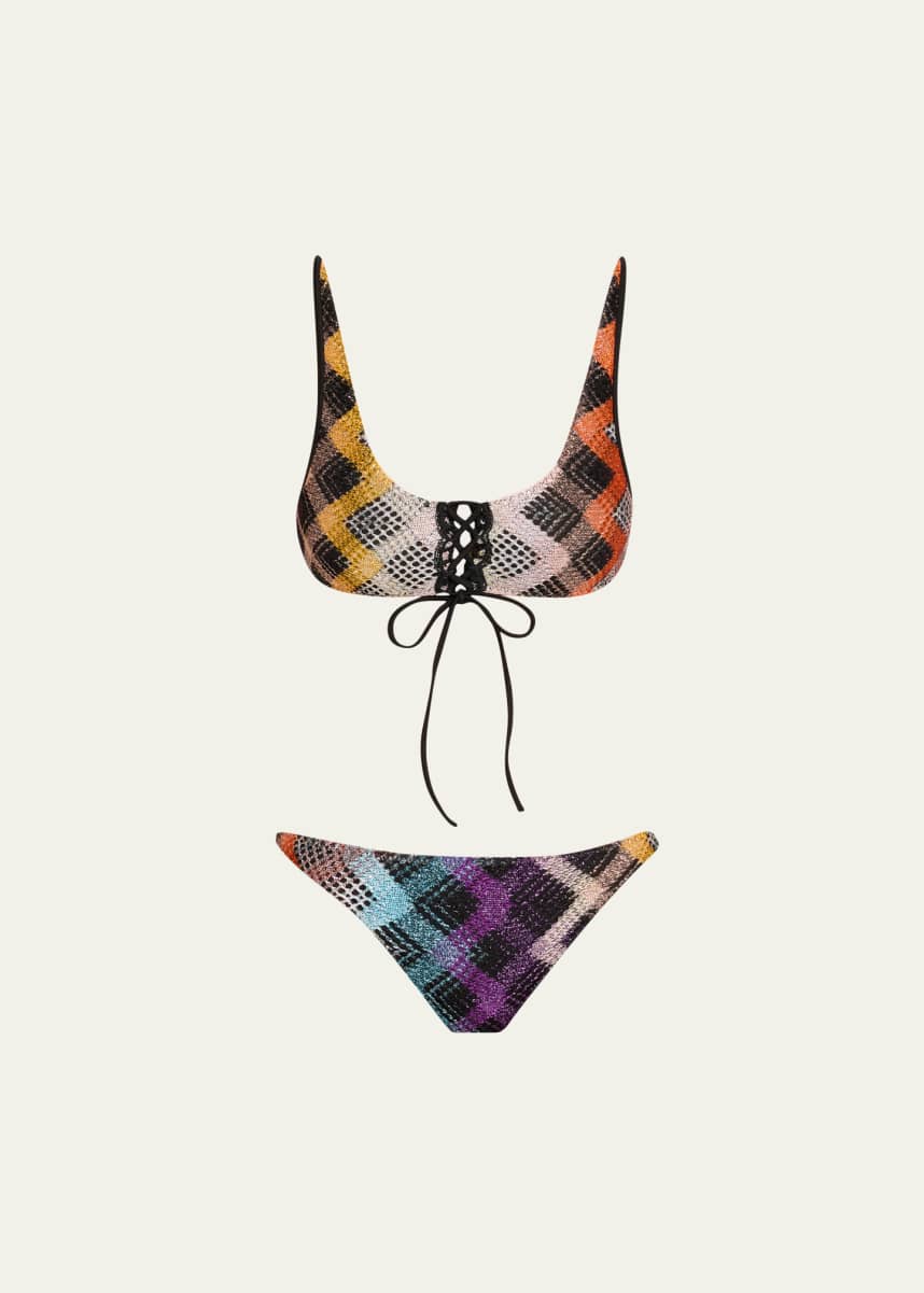 Missoni Lace-Up Metallic Knit Two-Piece Swimsuit