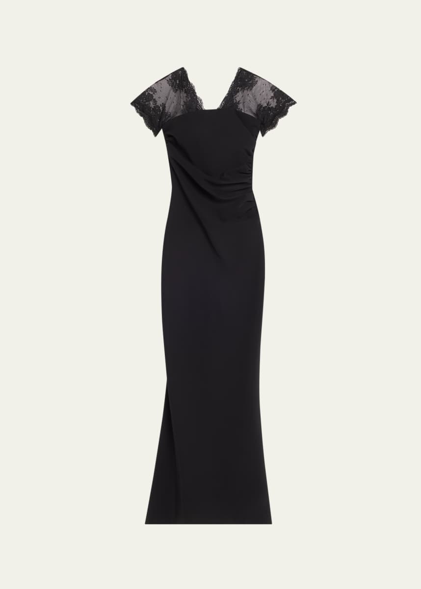 Chiara Boni La Petite Robe Genic Ruched Lace-Embellished Mermaid Gown