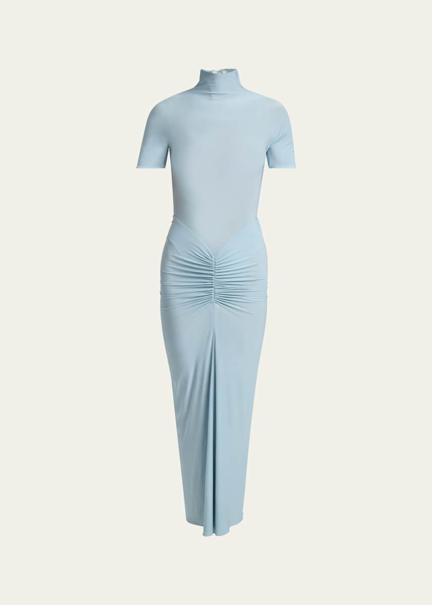 ALAIA Mock Neck Draped Midi Dress