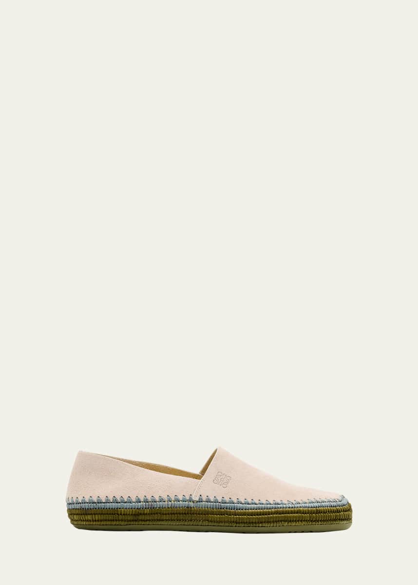 Loewe Men's Rio Suede and Raffia Espadrilles