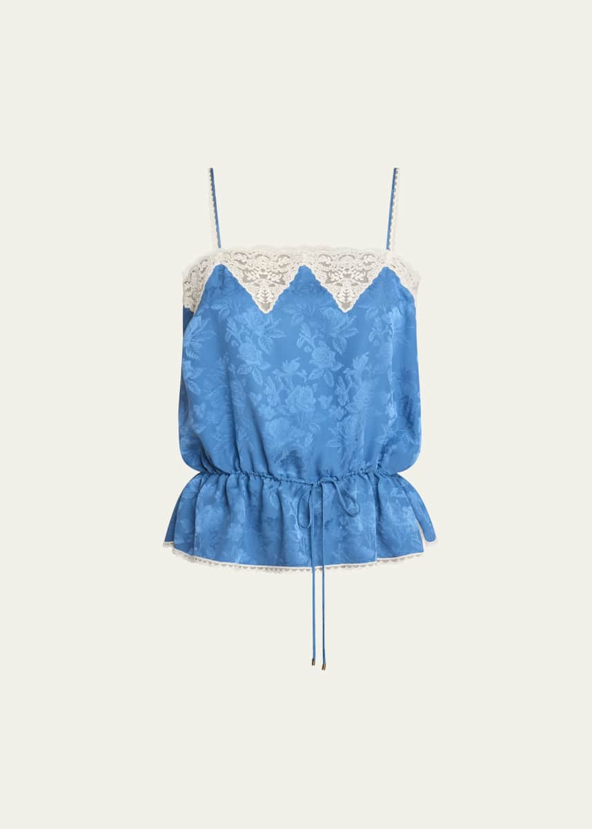 Chloe Lace-Trim Floral Silk Jacquard Camisole Top