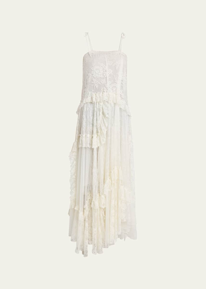Chloe Ruffle-Trim Floral Lace Maxi Dress