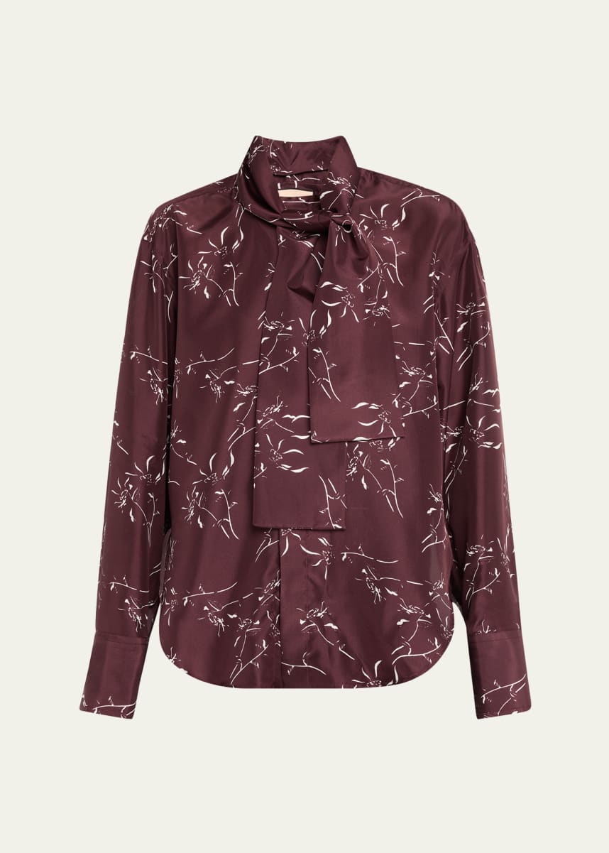 Plan C Long-Sleeve Tie-Neck Shirt