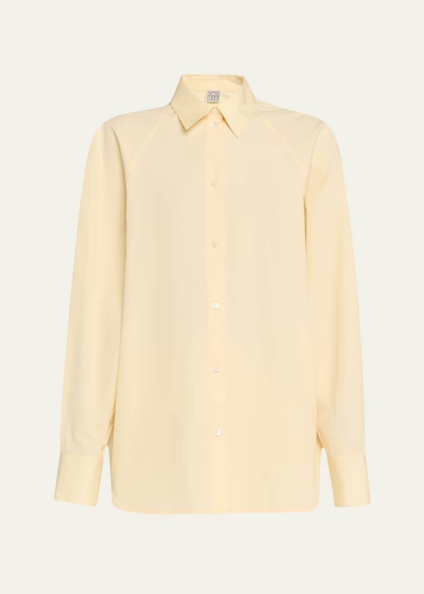 Toteme Raw-Edge Raglan-Sleeve Button-Down Shirt