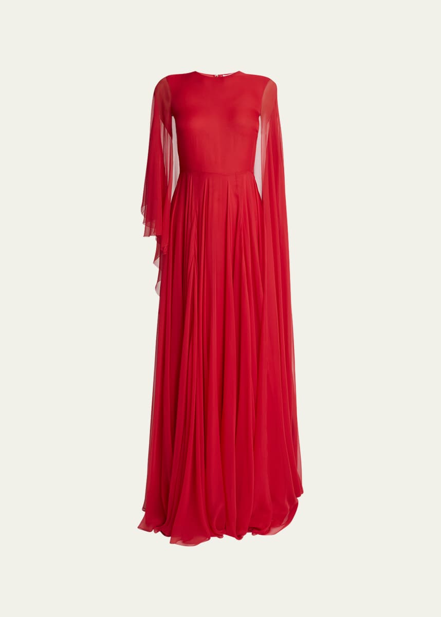 Givenchy Chiffon Draped Cape Gown